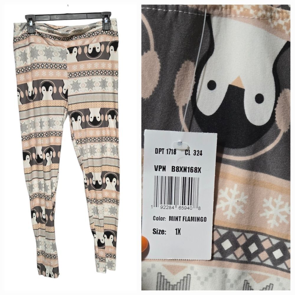 Derek Heart NWT Juniors 1X Winter Penguin Leggings Gray Holiday Stretch Pants